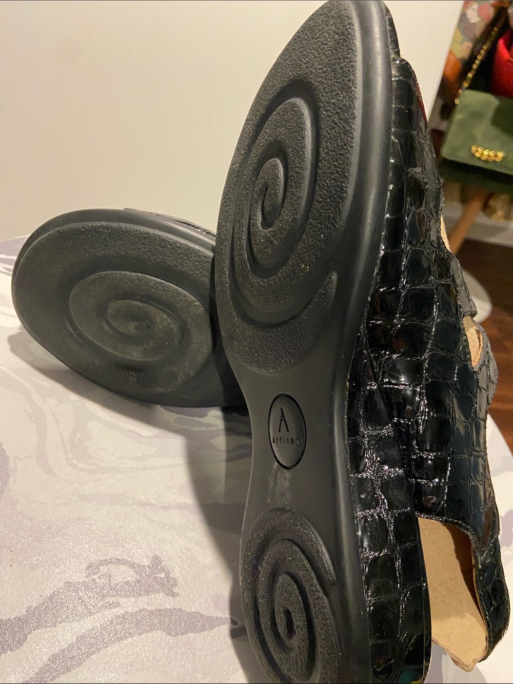 Clarks Artisan Black Patent Croc Leather Comfort Sandals Women’s 9 XW Extra Wide - Picture 6 of 6